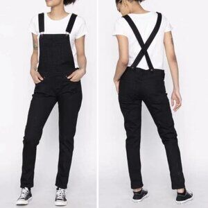 NAKED & FAMOUS Japanese Denim Relaxed Tapered Overalls Women's Size Small Black
